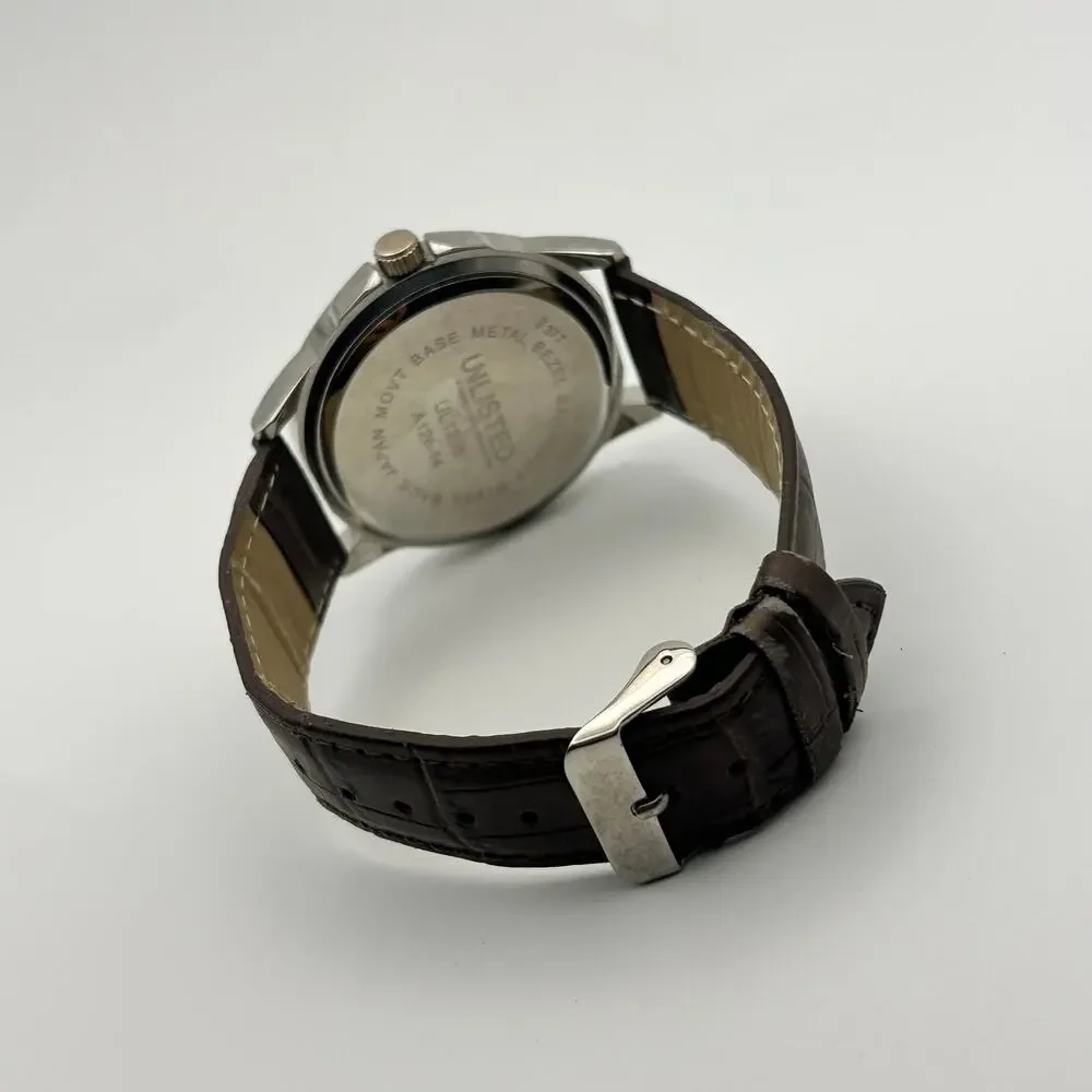 UNLISTED UL1295 Silver Tone Brown Leather 42mm Men’s Watch Working